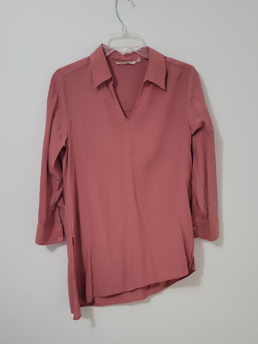 Soft Surroundings Rose V-Neck Asymmetrical Blouse, Size Petite Small
